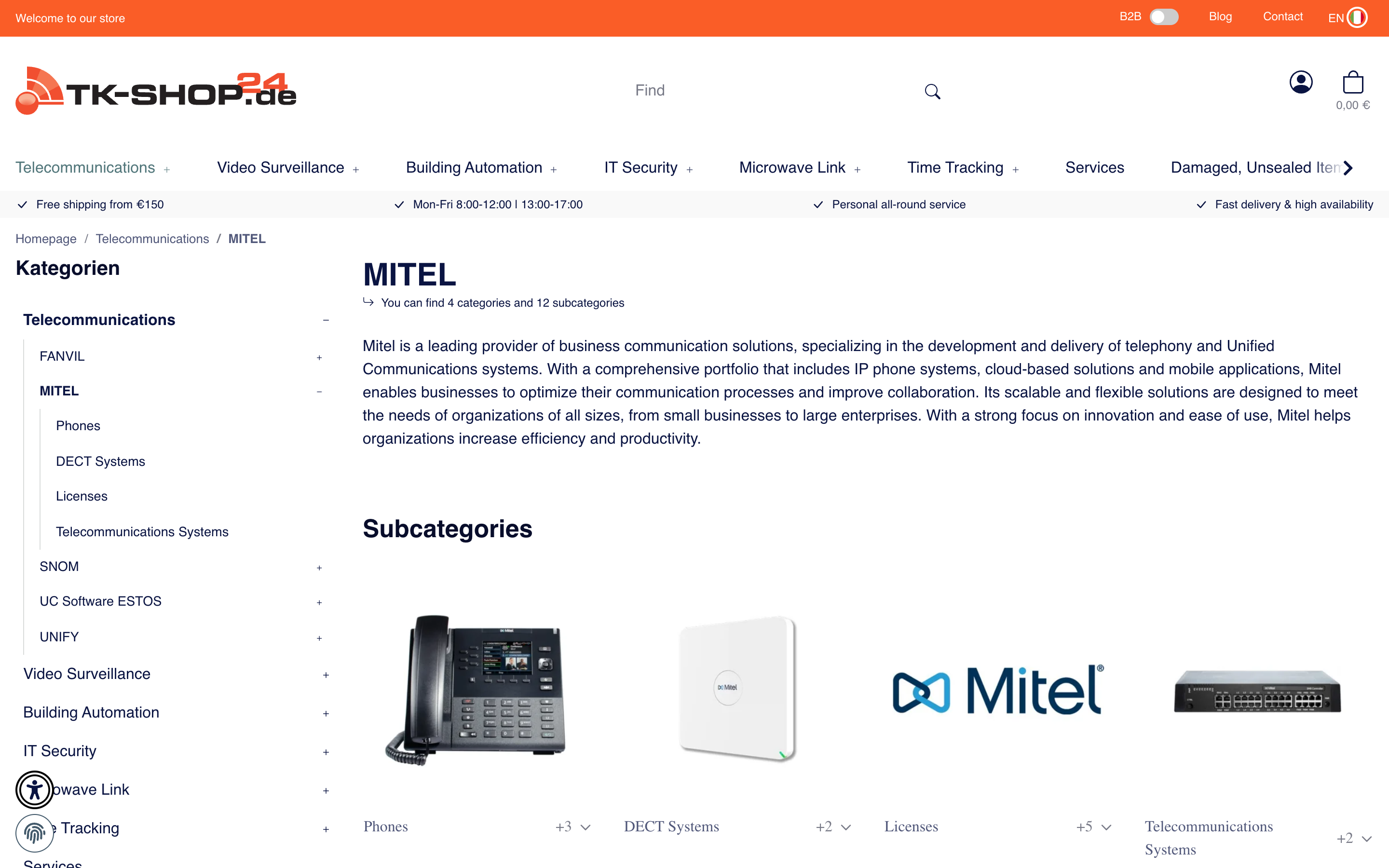 Englische Kategorieseite auf der italienischen Domain mit lokalisiertem /en/-Pfad in der URL